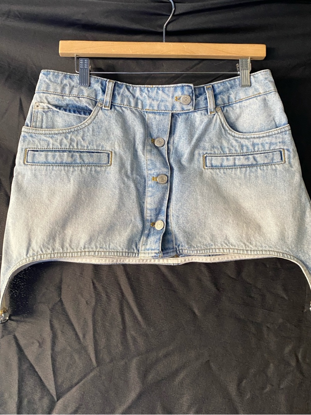 Light Blue Denim Button-Front Mini Skirt